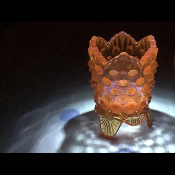 VINTAGE FENTON HOBNAIL AMBER GLASS TOOTHPICK HOLDER GLOWY - Picture 14 of 14